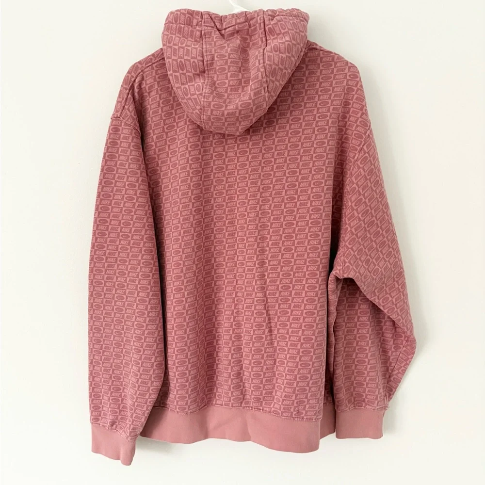 Nike Sportswear Logo Patterned Club Fleece Pullover Hoodie Red Stardust Size XL - Picture 9 of 10